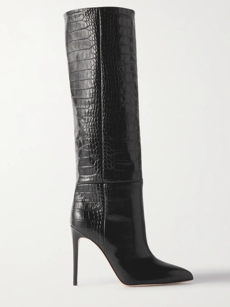 Iconic Paris Texas Croc-Effect Leather Knee Black Boots It 38 / It 37 Fits Small
